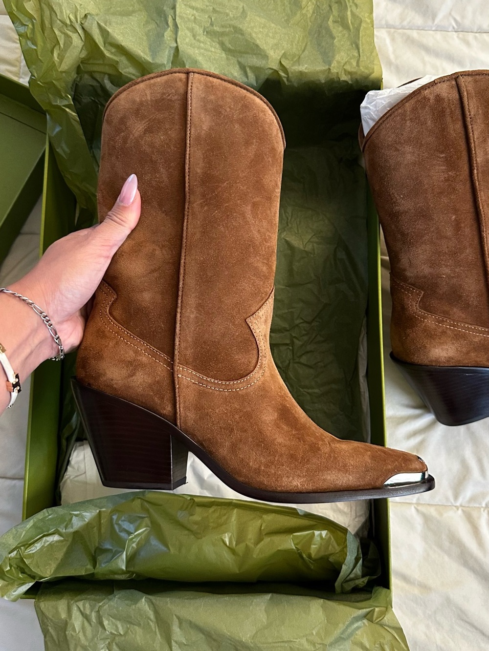 TORY BURCH BROWN SUEDE LEATHER COWBOY BOOTS WESTERN BOOTS SIZE-9 - Picture 7 of 13